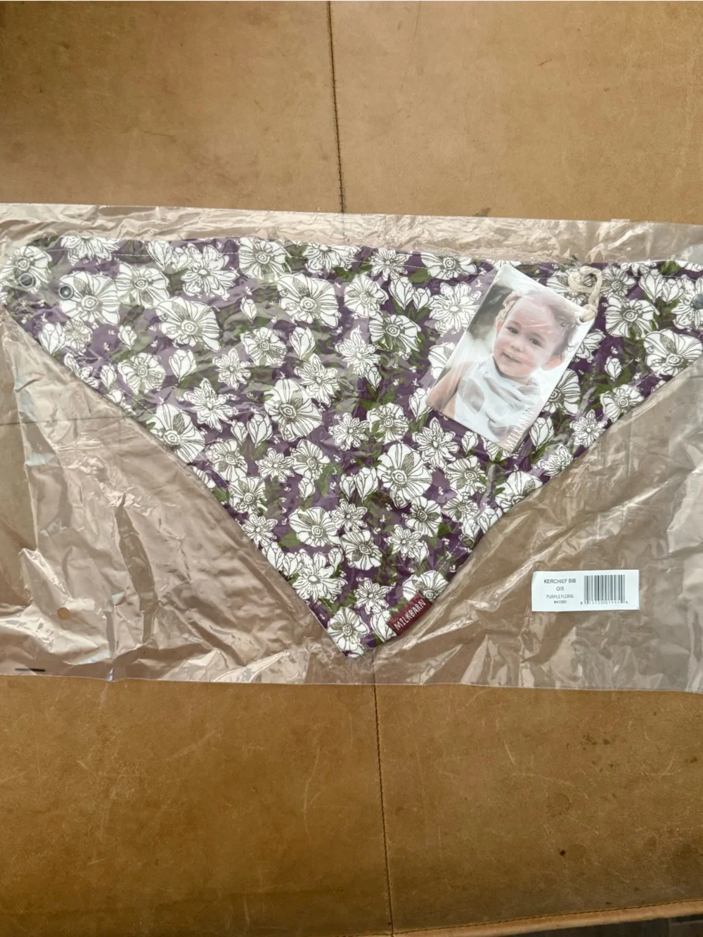 Milkbarn Purple Floral Bamboo Kerchief Bib NWT
